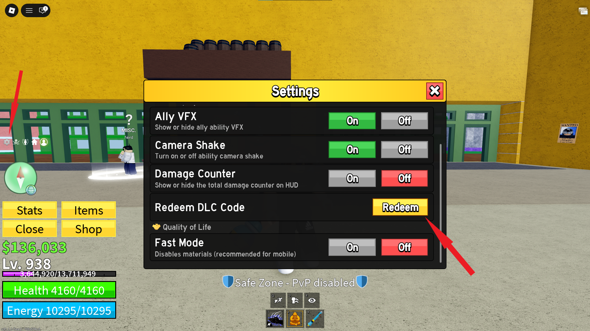 Blox Fruits reward codes menu location - How to find the gift icon