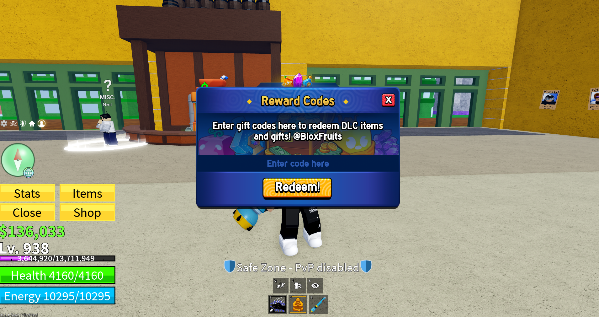 How to redeem Blox Fruits codes - Enter code and click redeem button